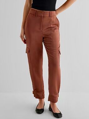 Express Super High Waisted Satin Cargo Ankle Pant in Rust New without Tags